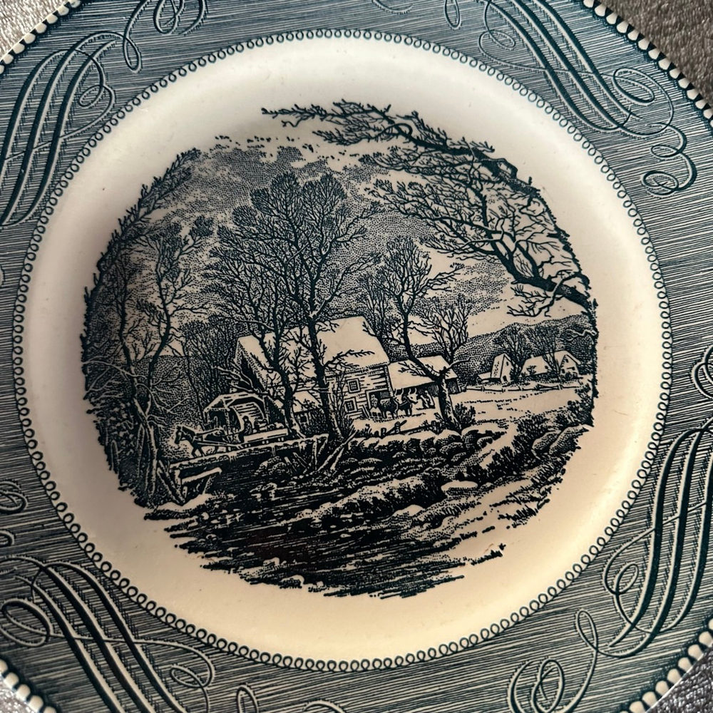 Jeannette Currier & Ives Dinnerware Plate White Blue
